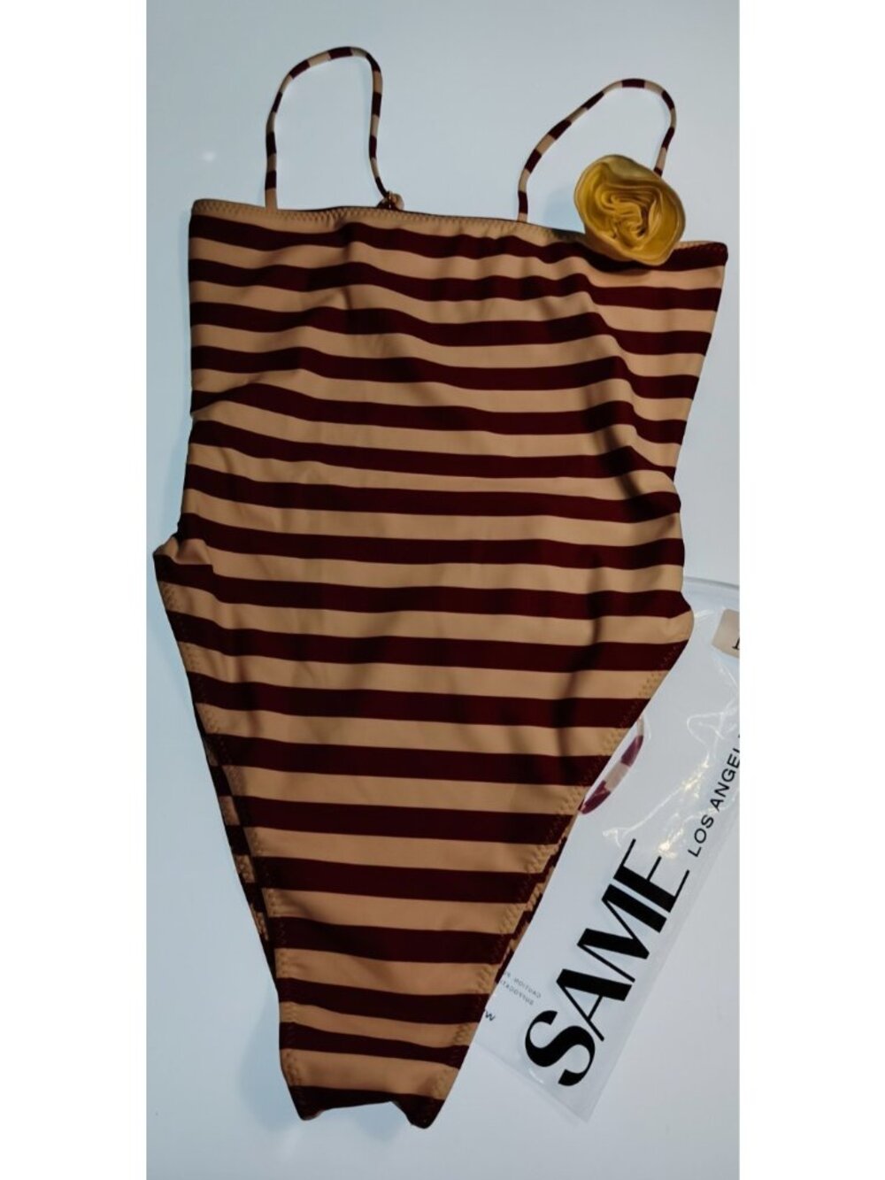 SAME Los Angeles Sample Rose Choker One Piece Swimsuit Womens M Striped Burga